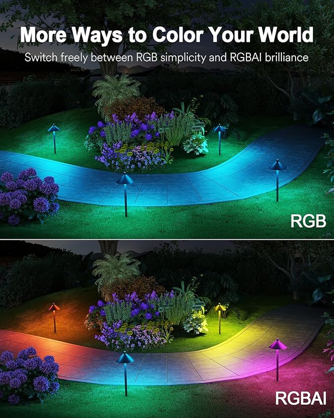 Lumary Smart Low Voltage Pathway Lights 24V 2000LM, Landscape Path Lights with RGBAI Color Changing, App/Remote Control, IP65 Waterproof Walkway Lights for Yard Driveway Garden, 4 Pack, Black Aluminum Lumary