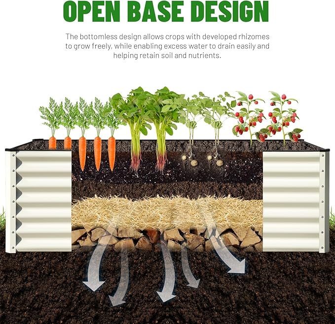 SnugNiture Galvanized Raised Garden Bed 6x3x2FT Outdoor Large Metal Planter Box Steel Kit for Planting Vegetables, Flowers, Beige White snugniture