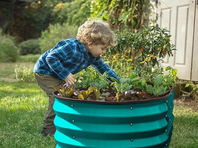 Plant & Plot Galvanized Raised Garden Beds Outdoor // 4×2×1 ft Planter Raised Beds for Gardening, Vegetables, Flowers // Large Metal Garden Box (Turquoise) PlantPlot