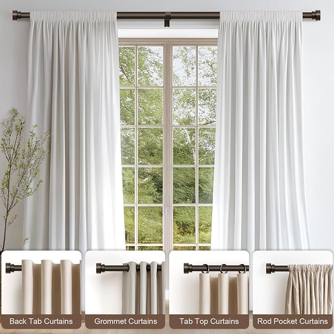 2 Pack Modern Antique Brown Bronze Curtain Rods for Windows 16 to 60 Inches Adjustable Heavy Duty 1" Diameter Window Rod with Decorative Finials for Outdoor Farmhouse Bedroom Kitchen Living Room Rootora