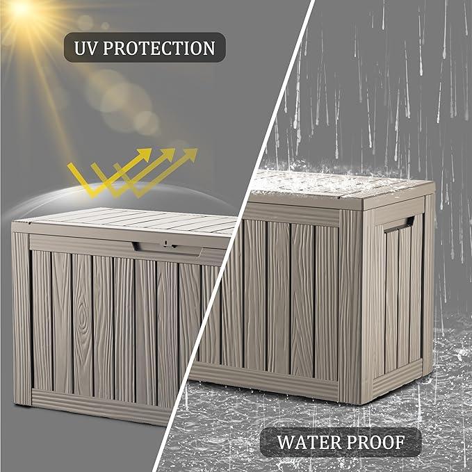 TARKARI 80 Gallon Lockable Resin Deck Box, Waterproof & UV-Resistant Outdoor Storage Box for Outdoor Cushion Storage, Garden Tools & Pool Accessories Storage, Coffee Home