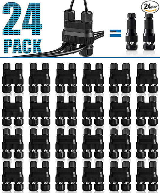 SUNVIE Fastlock2 Low Voltage Wire Connector Landscape Lighting Connectors 12-18 Gauge Waterproof Low Voltage Connectors Outdoor Landscape Wire Connector for Garden Yard Path Lights, 24 Pack SUNVIE