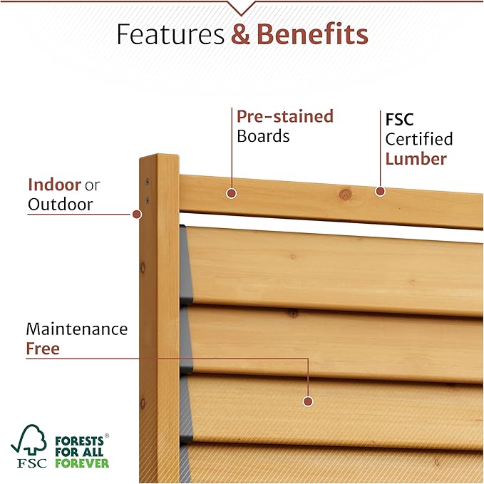 6.1ft H x 3.1ft W (1 Panel) Freestanding or Surface Mount Enclo Solara Louvered Screen, Wood Privacy Fence, Balcony Privacy Screen, Decorative Panel, Upgrade your Outdoor Patio, Porch or Deck, EC18044 Enclo