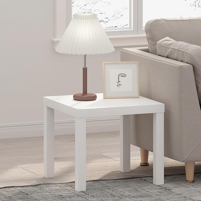 Furinno Classic Coffee Table, Square Modern Coffee Table with Triple Thick Tabletop, Simple Side Table with 4 Legs, for Living Room, Bedroom, Home Office, White Furinno-FitsYourSpaceFitsYourBudget