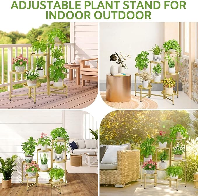 iDavosic.ly 7 Tier Large Plant Stand Indoor, 10 Inch Wide Tall Corner Metal Plant Stands Outdoor for Multiple Plants, Folding Tiered Flower Display Holder Rack Shelf, Gold iDavosicly