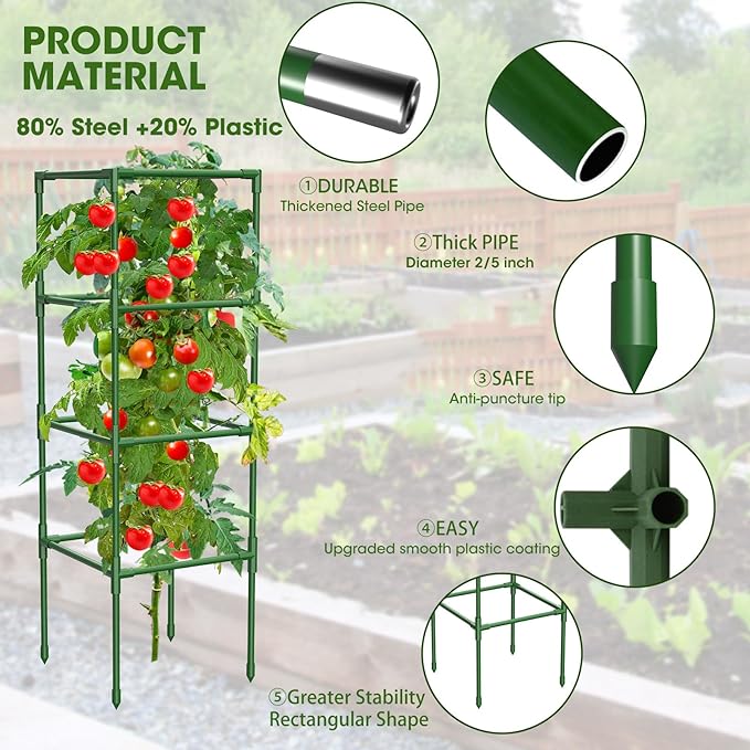 3 Pack Tomato Cages,Square Tomato Plant Stakes Support Cages Trellis for Garden Climbing Vegetables Flowers Fruits,Extra Bold MQHUAYU