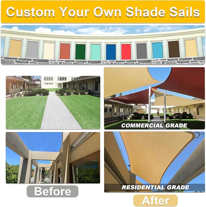 KANAGAWA Sun Shade Sail Curved 16'X20' Cream Rectangle Outdoor Shade Cover UV Blovk Canopy for Patio Garden Backyard Heavy Duty Permeable 185GSM (We Make Custom Size) KANAGAWA