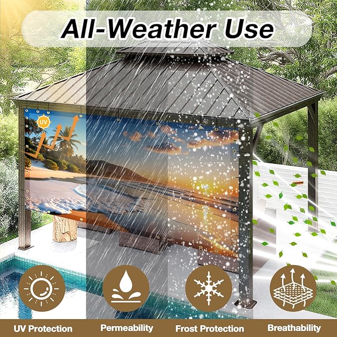 Artpuch Custom Design Backdrop Screen for Gazebo, Full-Color Printed Shade Cloth with UV Protection, PVC Sun Shade Cover for Pergola, Patio, Outdoor, Backyard, Garden, Balcony Artpuch
