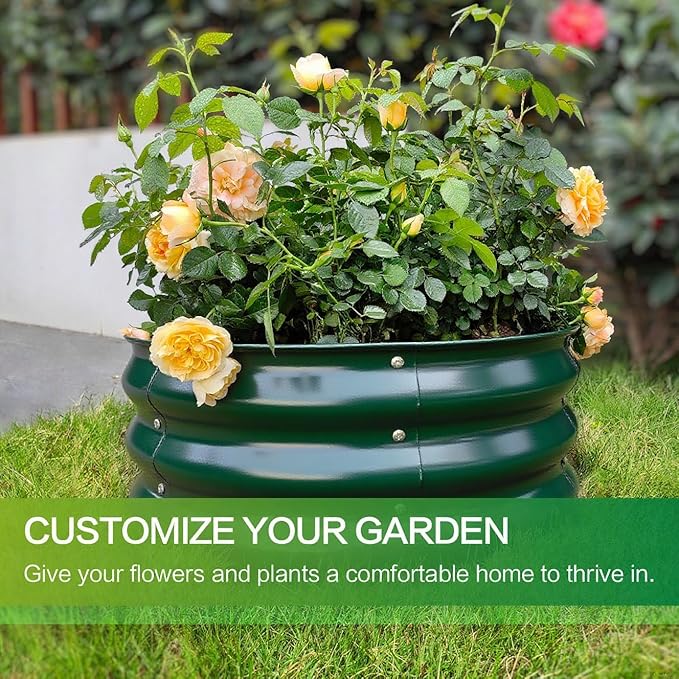 GARDMAX 2x2x1FT Galvanized Round Raised Garden Bed Kit, Metal Planter Boxes Outdoor with Easy Assembly, Large Garden Bed for Vegetables, Fruits, Flower, Herbs Dark Green ChooseGardmaxforbetterlife