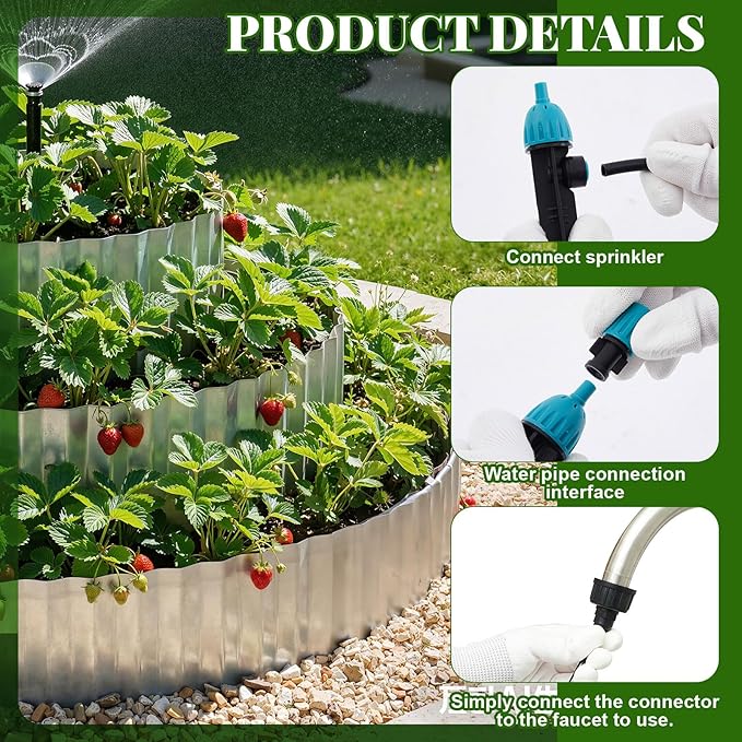 Pyramid Garden Kit, Strawberry garden Planter, 6 ft Diameter Base, Includes 3 Metal Bands, Sprinkler, Gloves, Hose, Plastic Connector for Herbs, Flowers, Ideal Gardening Gift for Yard Patio Rootora