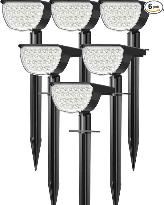 Solar Lights Outdoor Waterproof IP65, Solar Powered 76 LED 3 Lighting Modes Solar Spot Lights Outdoor for Yard Garden Landscape Pathway (Cool White, 6 Pack) GKGG