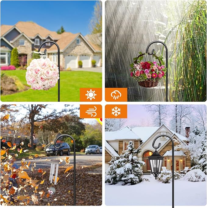 Gtongoko 48 Inch Shepherds Hooks for Outdoor 4 Pack Garden Hooks for Hanging Plants, Lanterns, Bird Feeders, Solar Lights, Mason Jars, Weddings Decor, Adjustable, Matte Black Gtongoko