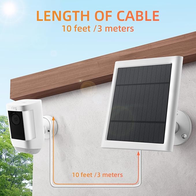 7 Pack IP65 Solar Panel for Rings Camera, 4W Solar Charger Compatible with Rings Spotlight &All-New Stick Up Outdoor Cam Battery, 10ft Long Cable with USB-C to Barrel Plug Adapter Paodekua