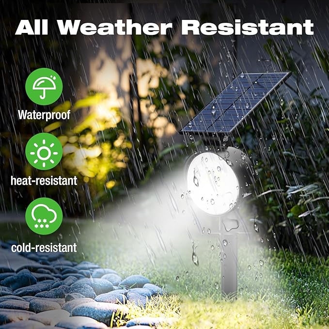 nipify 2 Pack Solar Spot Lights Outdoor Waterproof with 3 Modes, Solar Spotlight Light for Outside Yard Landscape Lighting Pathway Lights Wall, Cool White Nipify
