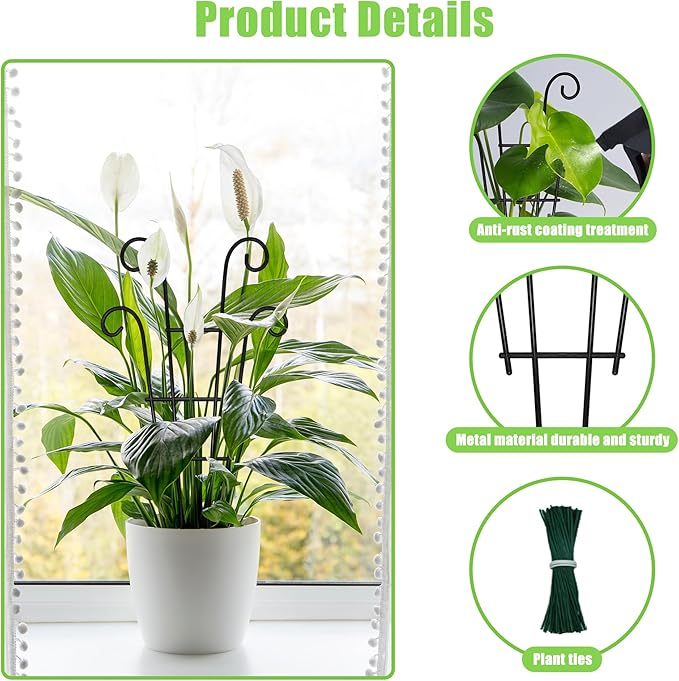 Coomin Small Plant Trellis for Climbing Plants Indoor, 14.5in Metal House Plant Trellis for Potted Plants, Mini Plant Support for Hoya Pothos, Black COOMIN