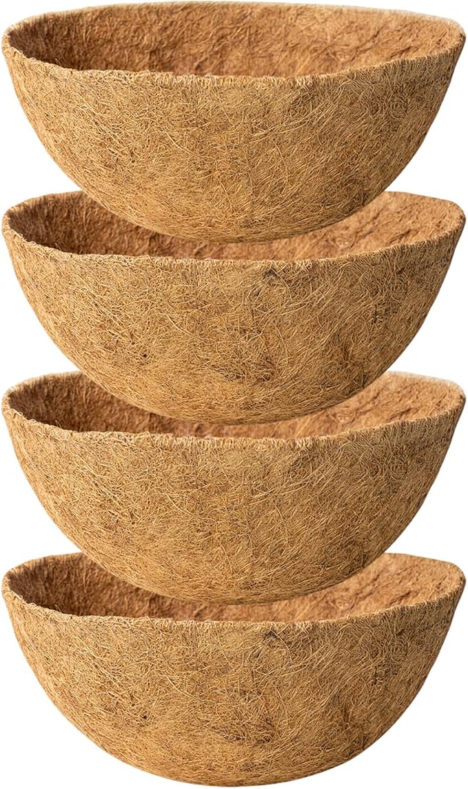 18 Inch 4 Pack Natural Coconut Fiber Liner for Hanging planters Round Coco Replacement Liners for Flower Basket Planter Large Coco Coir Pots for Outdoor Garden Plants KarlliuHOMEGARDEN