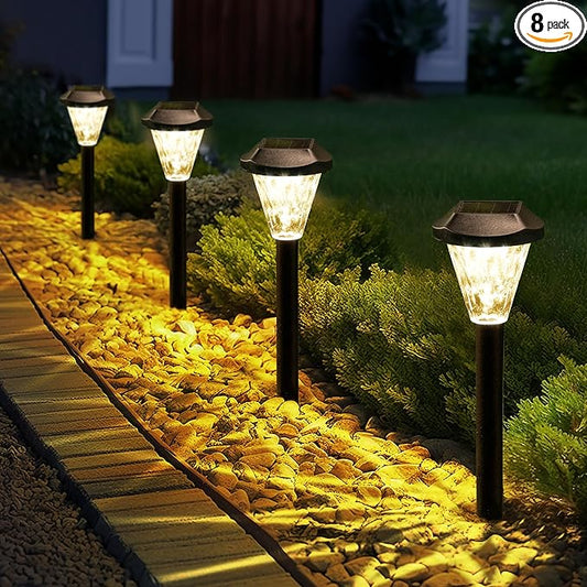 GIGALUMI 8 Pack Solar Lights Outdoor Waterproof, Outdoor Solar Lights for Yard, Solar Garden Lights, Yard Decorations Outdoor for Pathway, Patio, Garden, Driveway, Lawn, and Landscape(Warm White) GIGALUMI