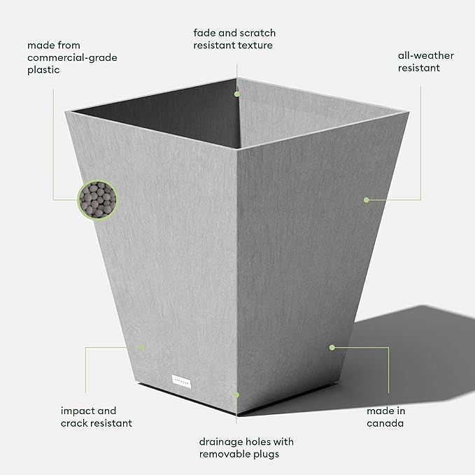 Veradek Pure Series Nobleton Plastic Planter - Large Pots for Indoor or Outdoor Porch/Patio | Durable All-Weather Use with Drainage Holes | Modern Planter Décor for Flowers, Shrubs, Trees VeradekOutdoor