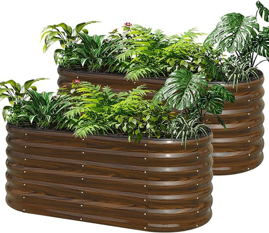 SnugNiture Galvanized Steel Raised Garden Bed Kit, 2 Pcs 4x2x2 ft Large Metal Planter Box Outdoor for Gardening Vegetables, Flowers and Fruits snugniture