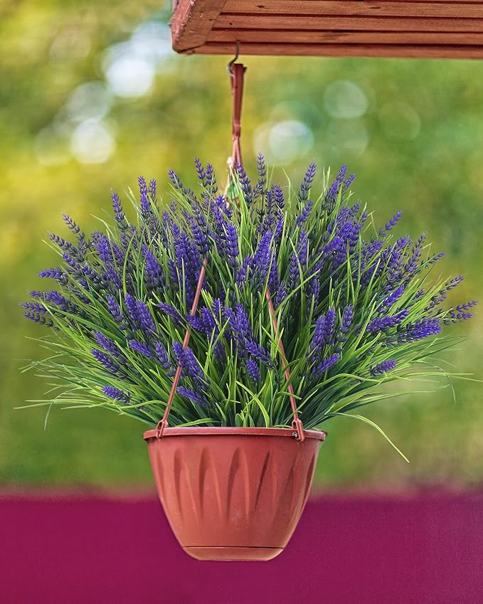 ZINHO 36 Bundles Artificial Flowers Outdoor, Faux Lavender Flowers with Grass UV Resistant Artificial Plants for Outdoor Outside Hanging Planter Window Box Garden Patio Front Porch Decor ZINHO