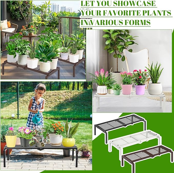 1 Tier Metal Plant Stand Indoor Outdoor, Potted Multiple Flower Pot Holder Rack Plant Shelf, Heavy Duty Planter Display Shelving for Patio Balcony Garden Living Room Decorative (White) Gouisalin