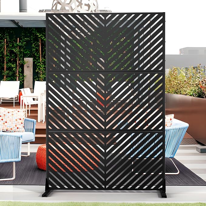 Outdoor Privacy Screen,72" H×47" W Metal Privacy Screen, Freestanding Privacy Fence Panels for Patio FENCY