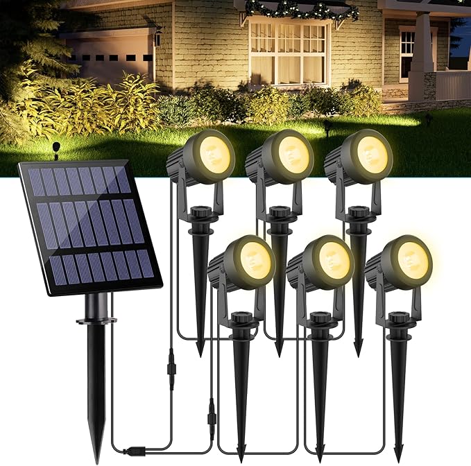 Solar Spot Lights Outdoor, Dusk to Dawn Landscape Spotlights IP65 Waterproof 9.8ft Cable,Solar Uplights for Tree Garden Yard Driveway Porch Walkway Pool (6-in-1, 3000K Warm White) CREPOW