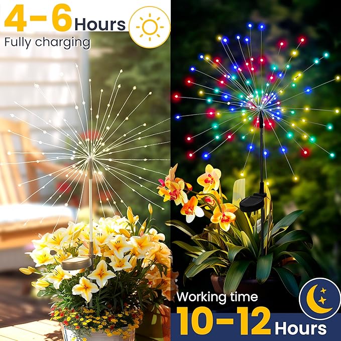 GIGALUMI Garden Decor Outdoor Lights 120LED 2Pack, Solar Garden Lights for Christmas Outside Fairy Firework Decorative,Solar Powered for Yard Pathway Flowerbed Planter Balcony Patio Decor (Multicolor GIGALUMI