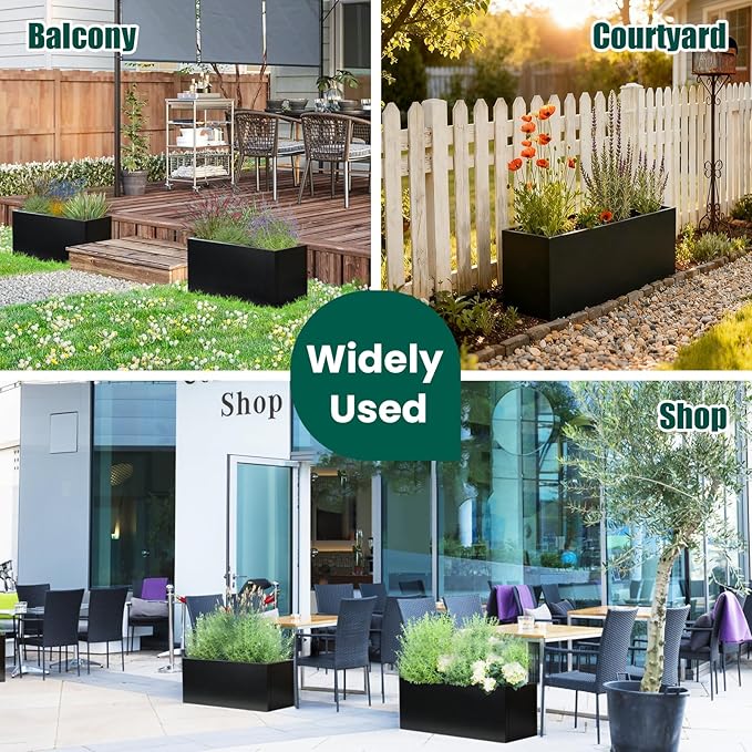 Galvanized Steel Metal Planter 25" L x 11" W x 13" H Rectangular Indoor Black Planter Box Large Outdoor Planters Steel Commercial Residential for Patio, Garden GZGNEEVL