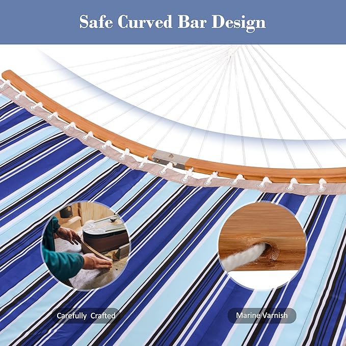 SUNCREAT Double Hammock with Stand Included, Portable Hammock with Stand and Large Pillow, Blue Stripes SUNCREAT