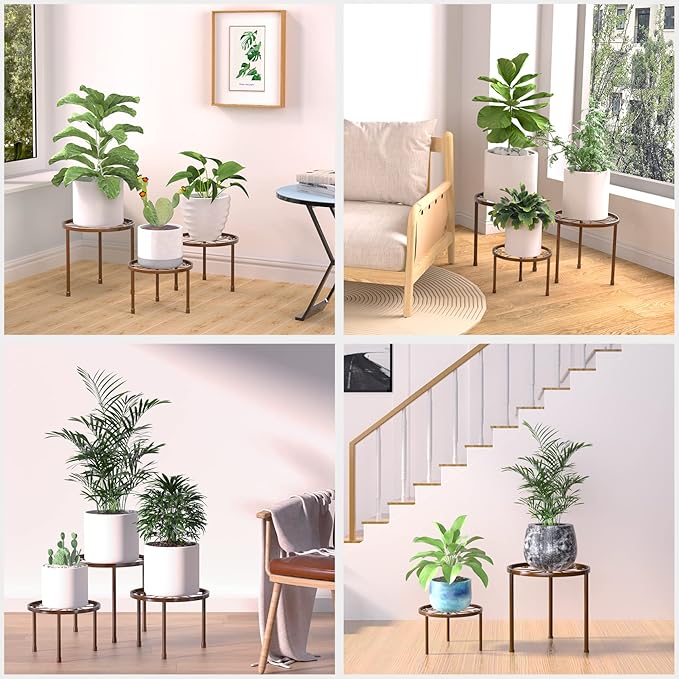 5-Pack Decent Metal Plant Stands, Heavy Duty Flower Pot Stands for Multiple Plant, Anti-Rust Iron Plant Pot Shelf, Decoration Racks for Home Indoor and Outdoor (5 Pack Bronze) Linpla