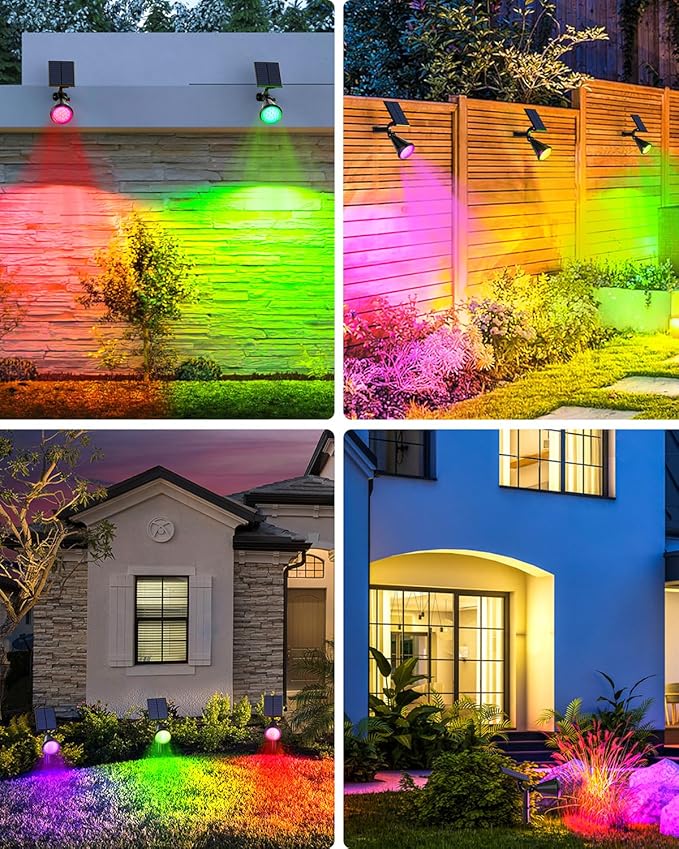 Solar Spot Lights Outdoor Color Changing, 7 Modes/14 LED Outdoor Solar Lights for Yard, Waterproof RGB Multicolor Solar Landscape Spotlights Auto On/Off for Flood, Yard, Tree, Pathway, 4 Pack FratinkSolarLights