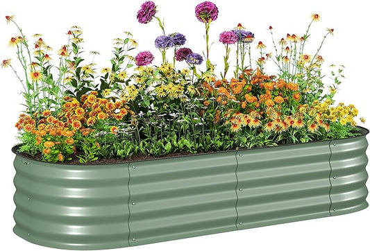 Outsunny 5' x 2' x 1' Galvanized Raised Garden Bed Kit, Outdoor Metal Elevated Planter Box with Safety Edging, Easy DIY Stock Tank for Growing Flowers, Herbs & Vegetables, Green Outsunny