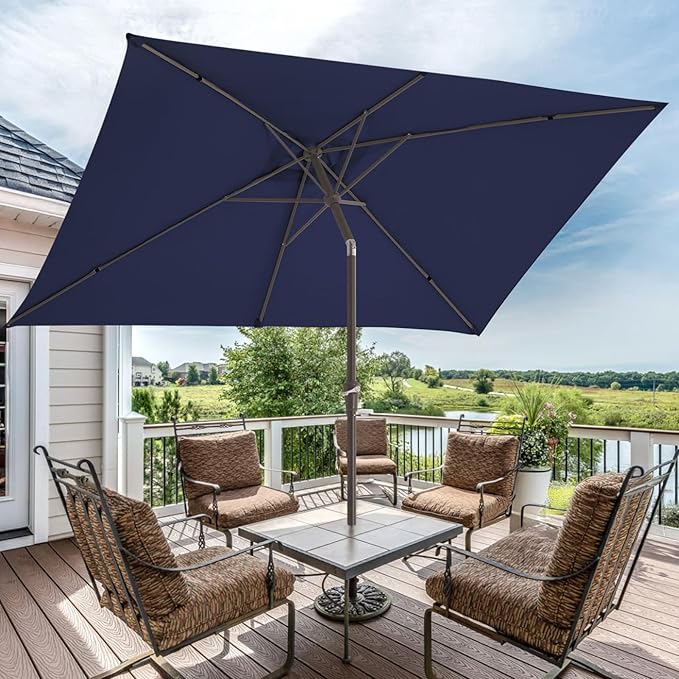 JEAREY 6.5x10 ft Rectangular Patio Umbrellas Rectangle Outdoor Umbrella with Push Button Tilt and Crank, Market Table Umbrella 6 Sturdy Ribs UV Protection for Poolside Garden Backyard Deck, Navy JEAREYOutdoorsCollection