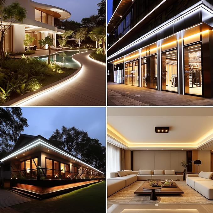 AC 110V COB LED Strip Lights Outdoor Waterproof 65.6ft, 3000K Warm White Super Bright 200W CRI 90+ LED Rope Light, IP65 Flexible Cuttable, for Bedroom Garden Commercial House BENLUN