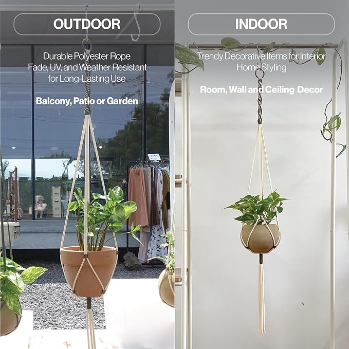 Macrame Plant Hanger Polyester Rope 42 Inch Outdoor Indoor Adjustable Hanging Planter for up to 10 Inch Plant Pot Modern Boho Home Decor (Ivory/Forest Green) LETBE