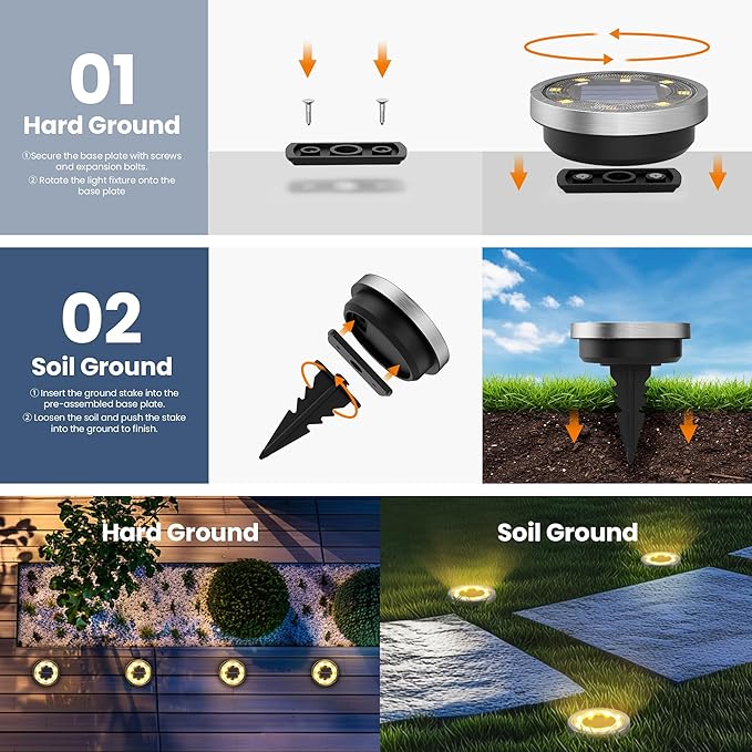 SOLPEX 16 Pack Solar Ground Lights Outdoor Waterproof, Solar Powered Pathway Lights, Landscape Lighting for Garden Walkway Driveway Backyard Decor (Warm White) Solpex