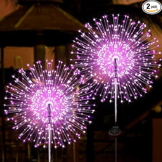 JJGoo Solar Firework Lights, 2 Pack 120 LEDs 2 Lighting Modes Solar Garden Lights Outdoor Waterproof for Yard Patio Walkway Pathway Party Wedding Christmas Decorative - Pink JJGoo