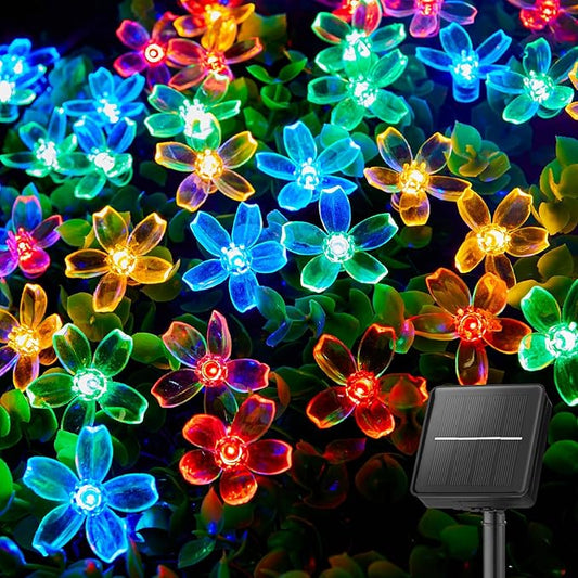 Brightown 60 LED Flower Solar String Lights Outdoor Waterproof Fairy Lights for Garden Yard Fence Patio Christmas Tree Wedding Party Decor, Multicolor Brightown