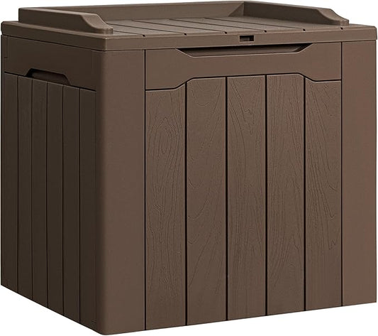 Flamaker Deck Box 31 Gallon Waterproof Resin Small Deck Box with Lid, Indoor Outdoor Package Delivery Box, Organization and Storage for Patio Furniture, Garden Tools, Outdoor Cushions (Deep Brown) Flamaker