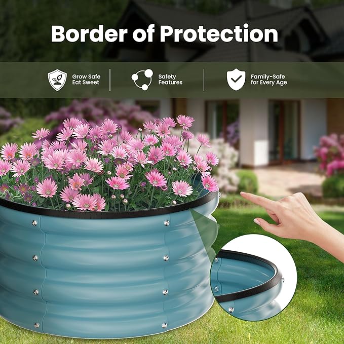 ZXZYHFTY Round Galvanized Raised Garden Bed kit,Blue Outdoor Garden Raised Planter Box, Round Large Metal Raised Garden Beds for Vegetable 2 * 2 * 1ft 2 Pcs ZXZYHFTY