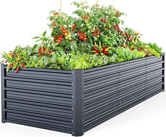Ohuhu 8x3x1.9FT Metal Raised Garden Bed Outdoor, Reinforced Galvanized Steel Rustproof Planter Box, 100% Non-Toxic, 341 Gal Large Capacity Heavy Duty Raised Beds for Growing Vegetables Flowers Herbs Ohuhu