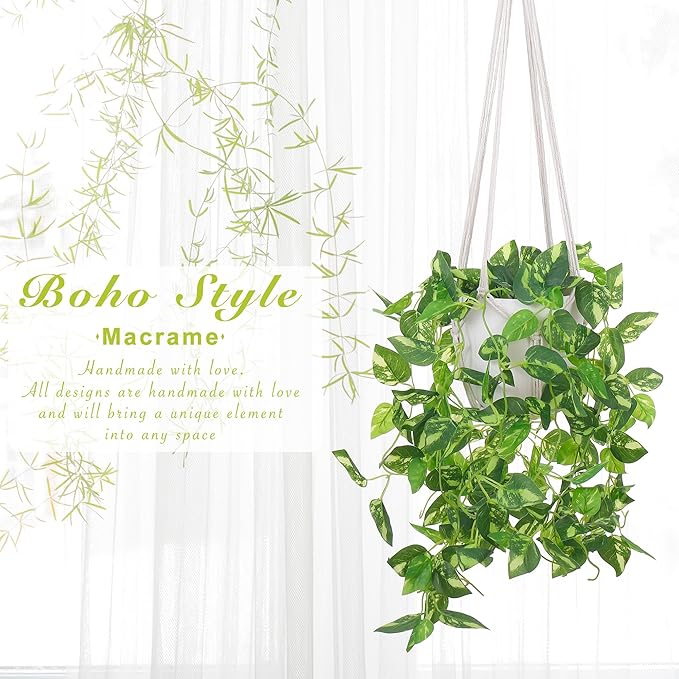 YIBOT Macrame Plant Hanger Indoor Set of 2 with 2 S Hooks, Indoor Outdoor Hanging Planter for Plants Holder with Decorative No Tassels, Boho Home Decor, 35 Inch, Ivory (Pots Not Included) YIBOT