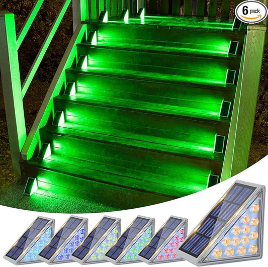 VOLISUN Solar Stair Lights 6 Pack, 7 Fixed Colors, Solar Step Lights Outdoor Waterproof IP67, LED Outdoor Step Light, Deck Light Outdoor Decor for Garden Stair, Front Step, Porch and Patio VOLISUN