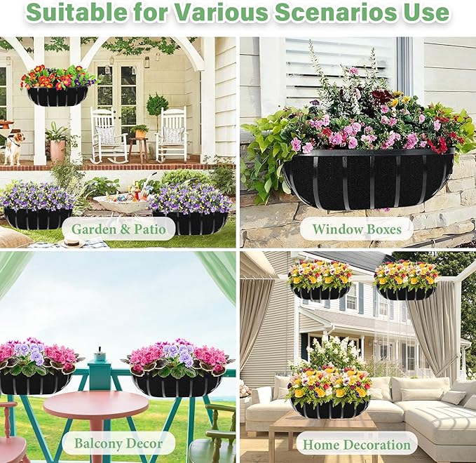 Riare 4 Pack 24 Inch Black Felt Window Box Liners- Fabric Trough Planter Basket Liners Replacement, Non-Woven Hanging Plant Liner for Wall Hanging Basket, Garden Fence Railing (Avoid Bird Nesting) Riare