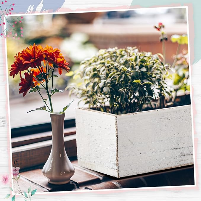 Dandat 5 Set Wood Boxes for Centerpieces 12x4 Inch Rectangle Wooden Planter Box Rustic Wooden Planters with Removable Plastic Liner Floral Foam Blocks for Christmas Wedding Home Garden Decor(White) Dandat
