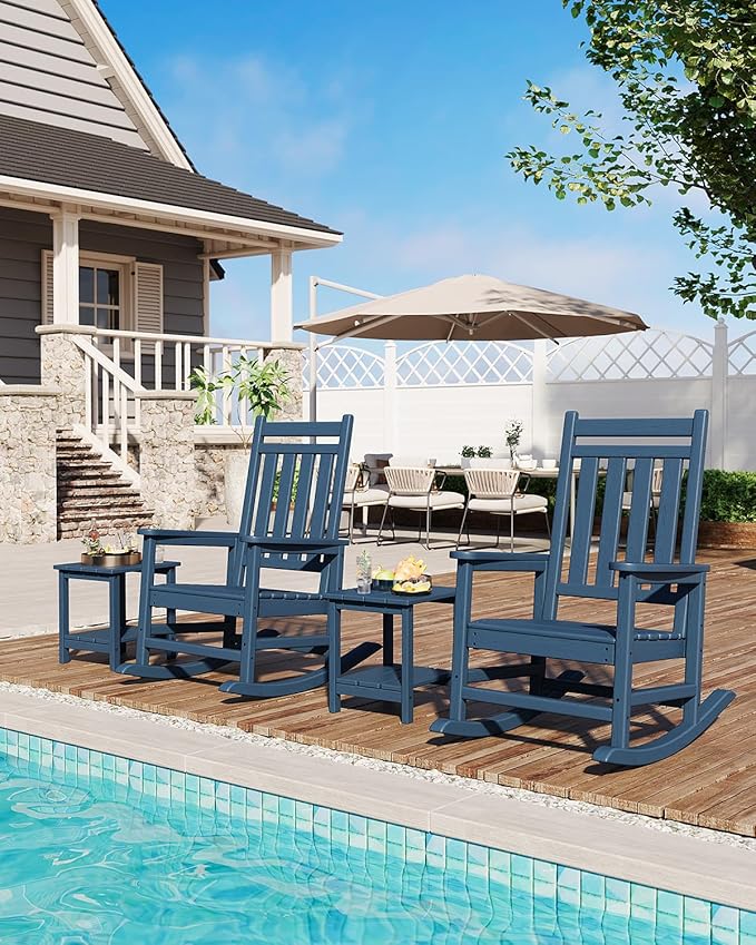 GarveeLife Adirondack Outdoor Side Table 18 x 15 in, HDPE 2-Tier Patio Side Tables for Outside, All-Weather End Table for Patio Pool Deck Indoor Backyard, Navy Blue-2Pcs GarveeLife