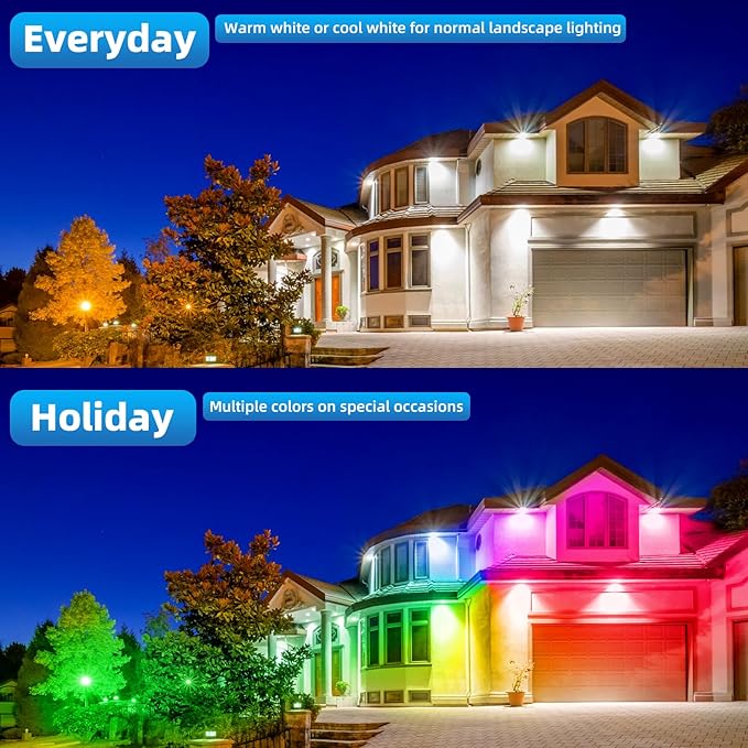 Low Voltage Landscape Lighting,12V-24V RGBW Color Changing Landscape Lights IP67 Waterproof Landscape Spotlights for Garden Yard Holiday Halloween Christmas Decor (2 Pack) Rootora
