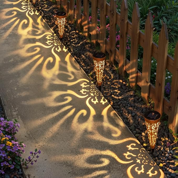 Go2garden 6Pcs Garden Solar Lights Outdoor Stakes Decorative Lighting for Yard, Pathway, Patio Decor Lawn Ornament (Red Copper) Go2garden