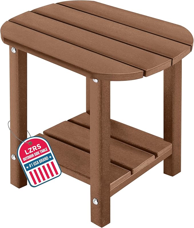 LZRS Outdoor Side Table - 2-Tier Adirondack HDPE Patio End Table for Pool, Porch,Balcony & Backyard,Weather Resistance for Indoor and Outdoor use(Brown) LZRSPET